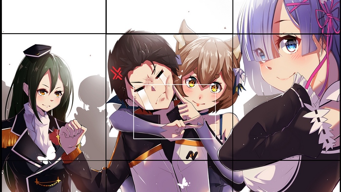 Subaru, Felix, Rem, and Crusch Karsten from Re:Zero