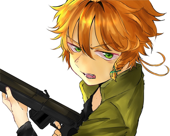 Emma from The Promised Neverland with a gun