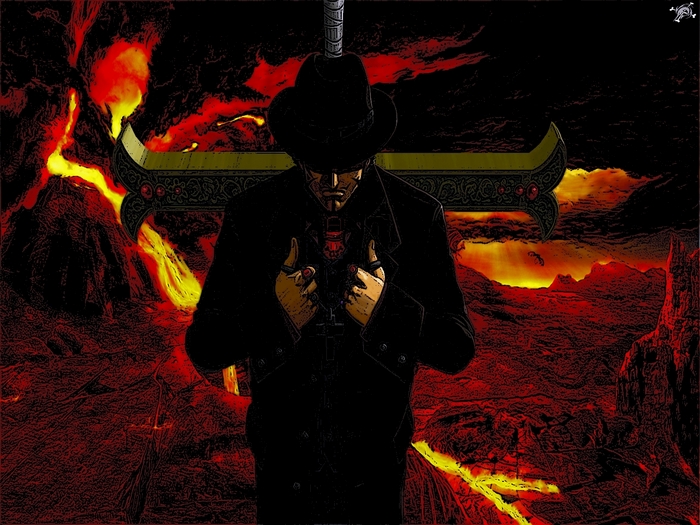 Dracule Mihawk in a volcanic landscape