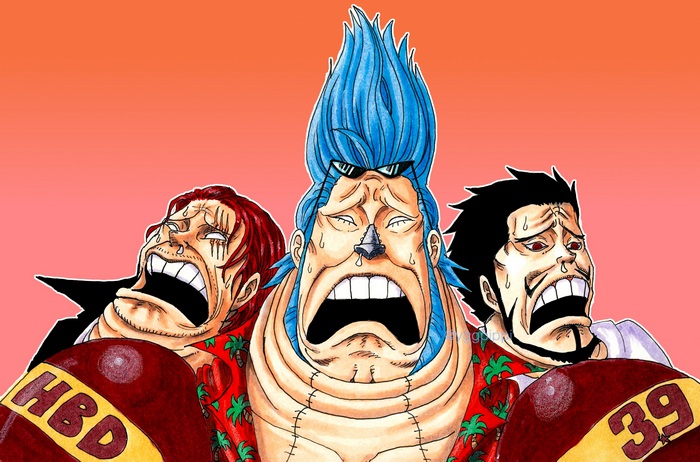 Shanks, Franky, and Dracule Mihawk from One Piece