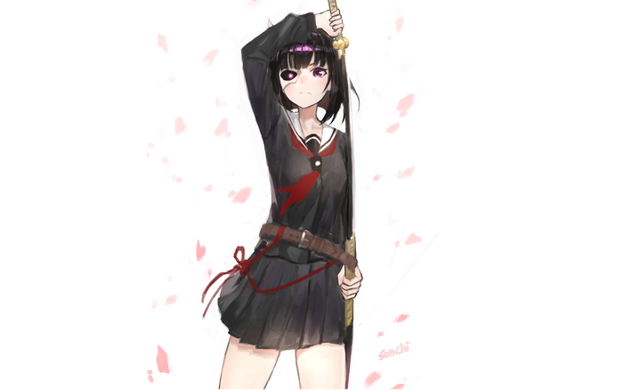 Rin Onigawara holding a sword