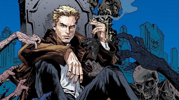 John Constantine in a graveyard with zombies