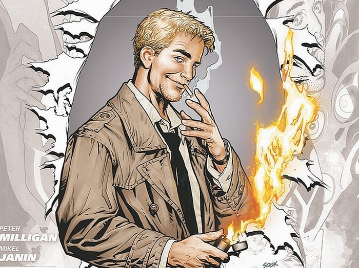 John Constantine lighting a cigarette with a lighter