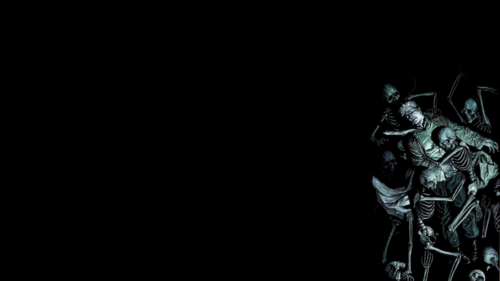 John Constantine surrounded by skeletons