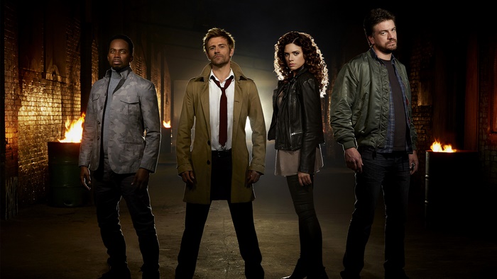 John Constantine and allies in a warehouse
