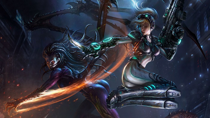 Sarah Kerrigan and Protoss Zealot from StarCraft