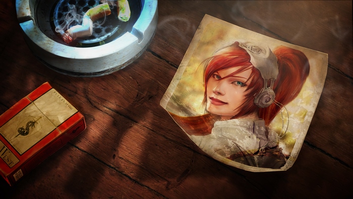 Sarah Kerrigan with cigarettes and photo
