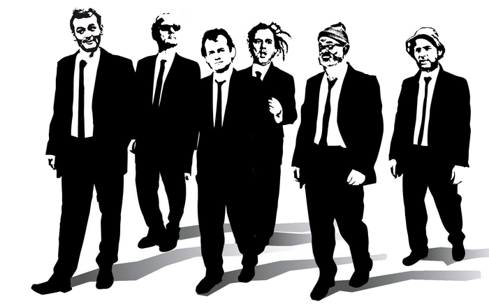 The Royal Tenenbaums characters in black and white