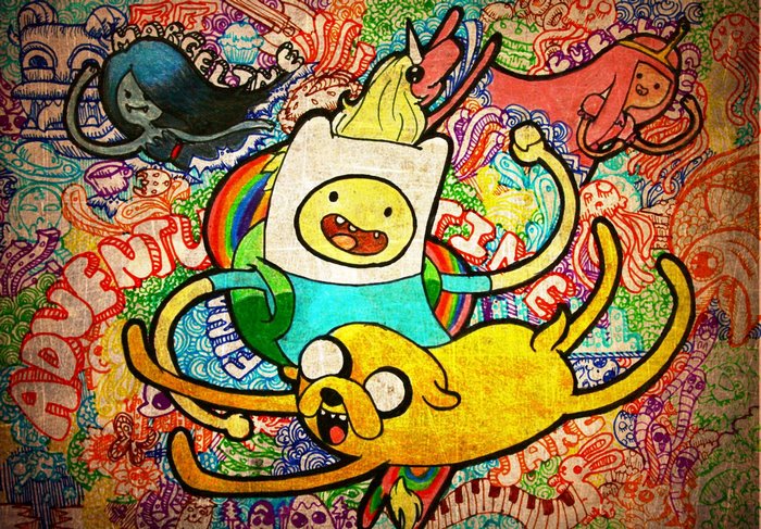 Finn and Jake from Adventure Time with friends