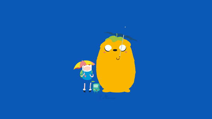 Finn and Jake from Adventure Time in the rain