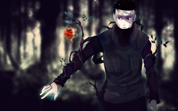 Man with mask and apple tree