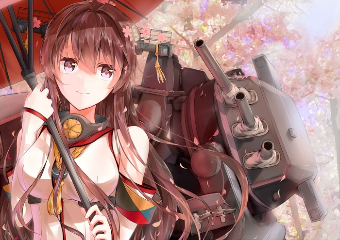 Yamato from Kantai Collection holding an umbrella