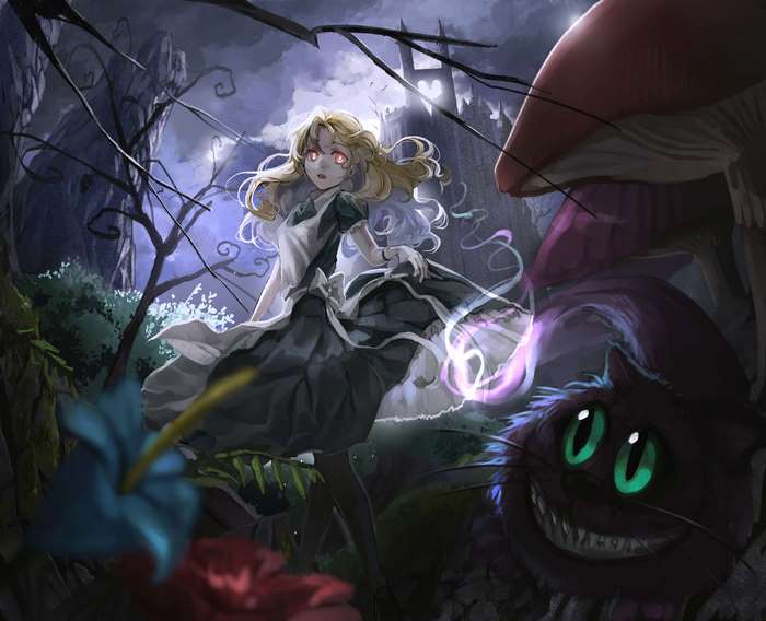 Alice from Alice in Wonderland with Cheshire Cat