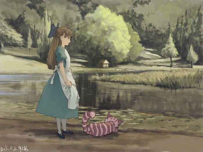Alice from Alice in Wonderland with Cheshire Cat