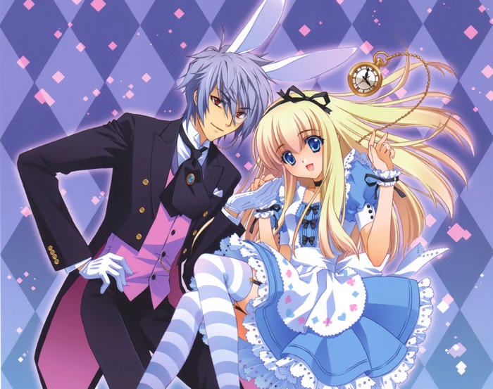 Alice from Alice in Wonderland with a male companion
