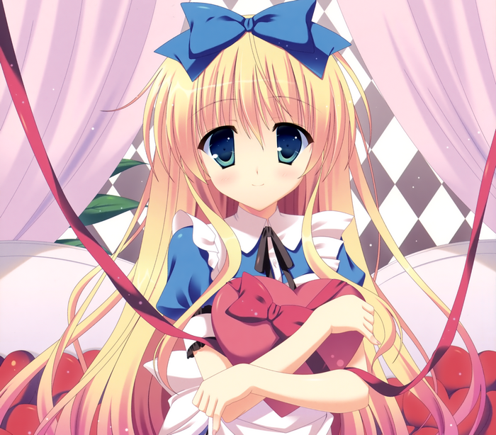 Alice from Alice in Wonderland holding a heart gift