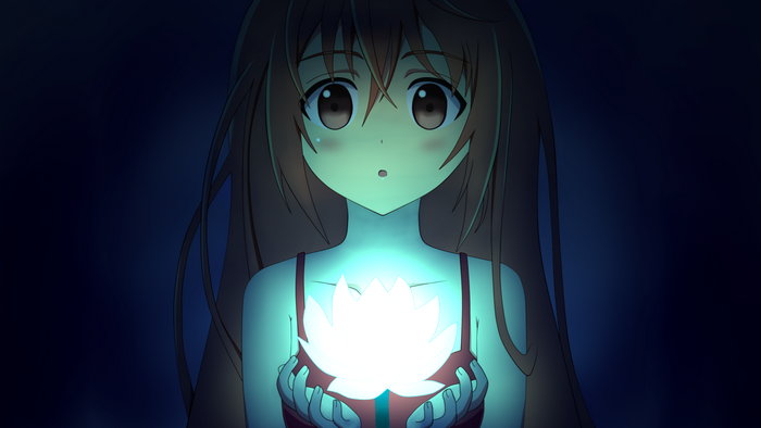Enju Aihara holding a glowing lotus flower