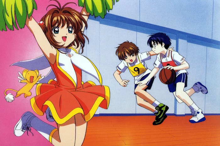 Sakura Kinomoto and Syaoran Li playing basketball