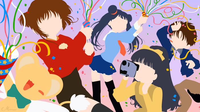 Cardcaptor Sakura characters celebrating with confetti