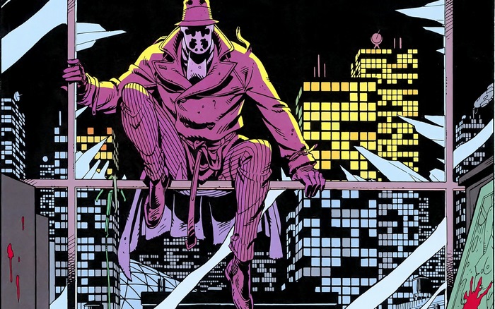Rorschach from Watchmen sitting on a ledge