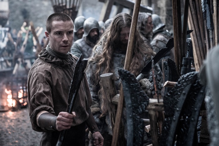 Gendry from Game of Thrones with weapons