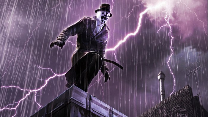 Rorschach from Watchmen in the rain