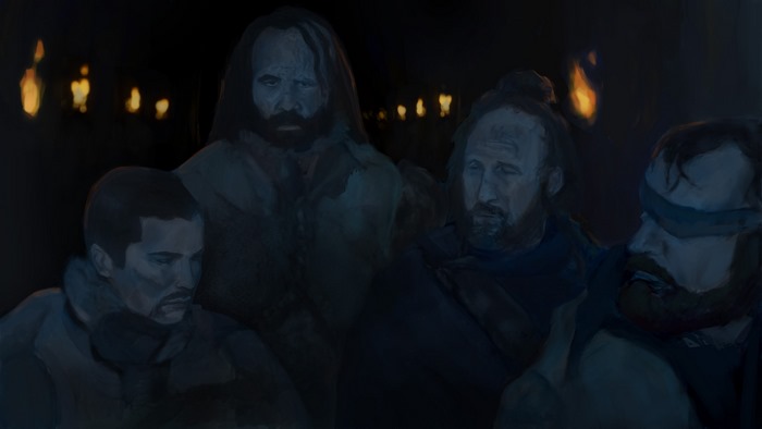Gendry and companions in the dark