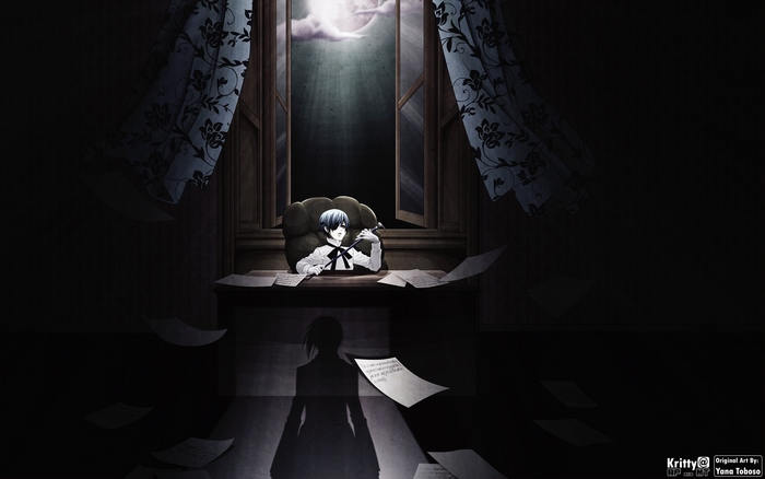 Ciel Phantomhive from Black Butler sitting at a desk