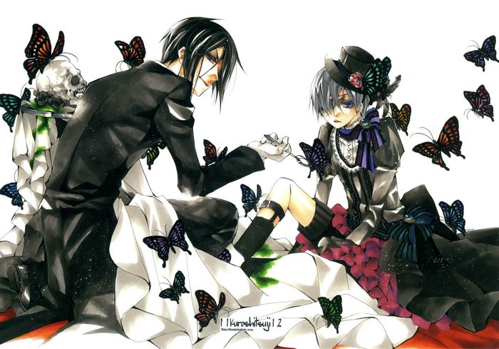Sebastian Michaelis and Ciel Phantomhive with butterflies