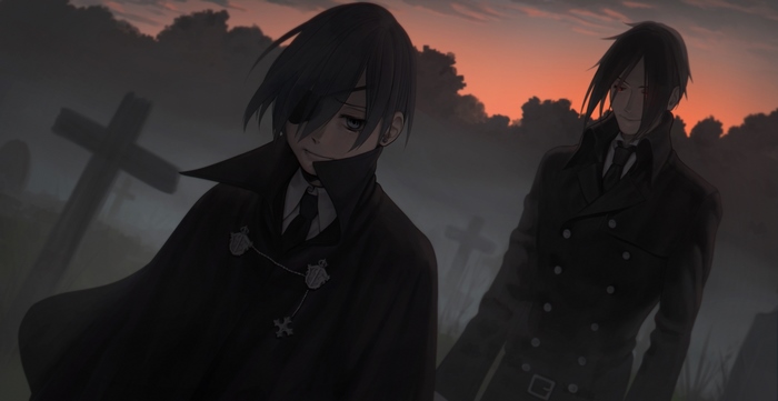 Ciel Phantomhive and Sebastian Michaelis in a graveyard