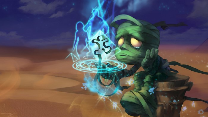 Amumu from League of Legends in a desert