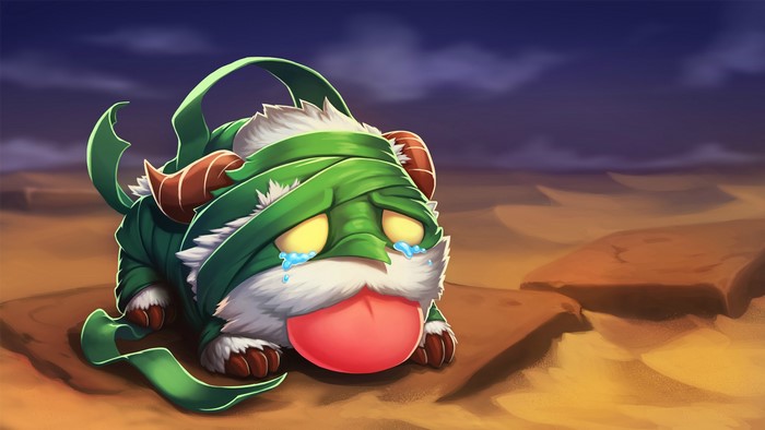 Amumu from League of Legends crying in desert