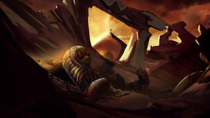 Amumu from League of Legends in a desolate landscape