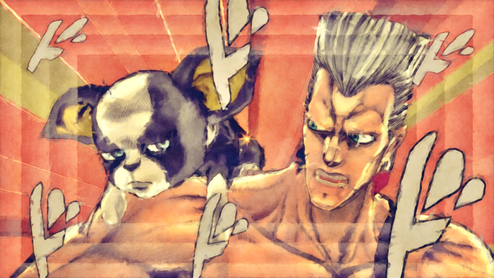 Jean Pierre Polnareff and Iggy from JoJo's Bizarre Adventure