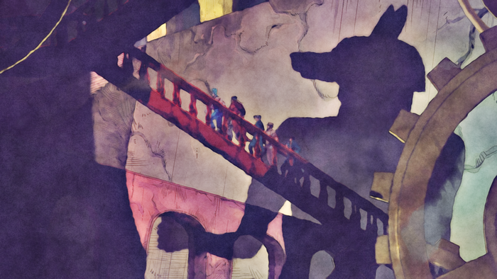 Jean Pierre Polnareff and allies on a bridge