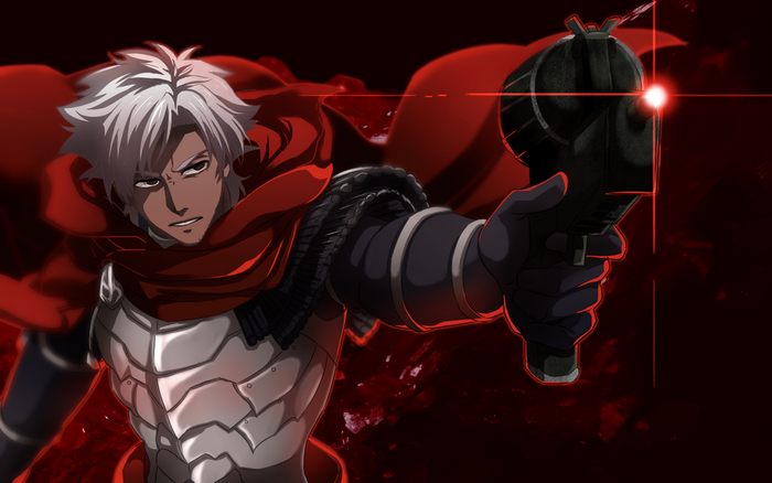 Kiritsugu Emiya from Fate/Zero holding a gun