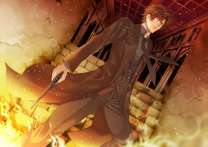 Kiritsugu Emiya with a gun