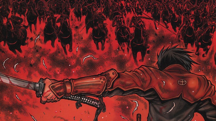 Toyohisa Shimazu facing an army on horseback