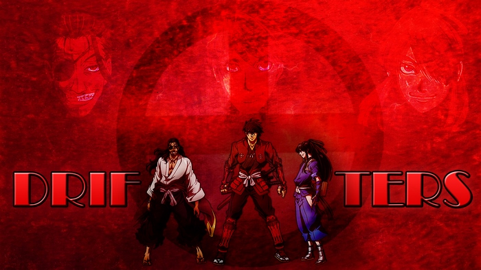 Drifters anime poster with three characters