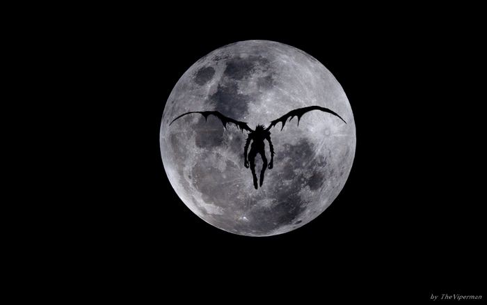 Ryuk from Death Note in front of the moon