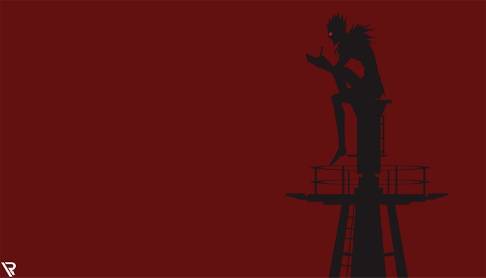 Ryuk from Death Note sitting on a tower