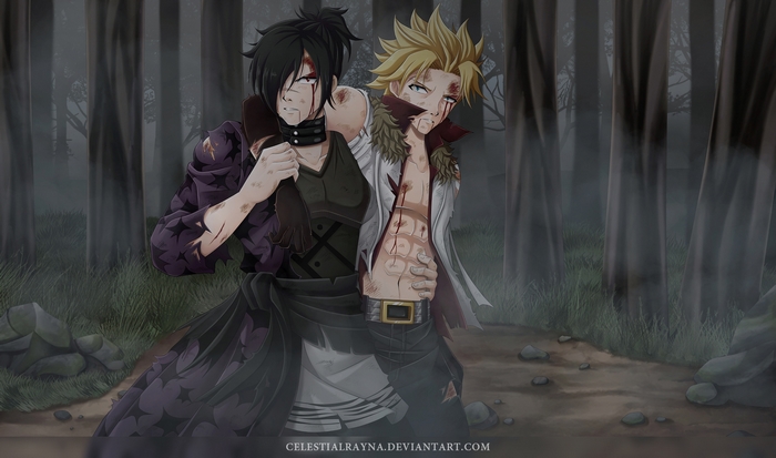 Rogue Cheney from Fairy Tail in a forest