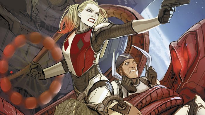 Harley Quinn and Captain Boomerang in a spaceship