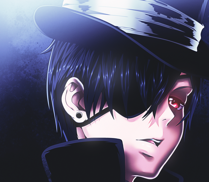 Ciel Phantomhive from Black Butler wearing a hat and eyepatch