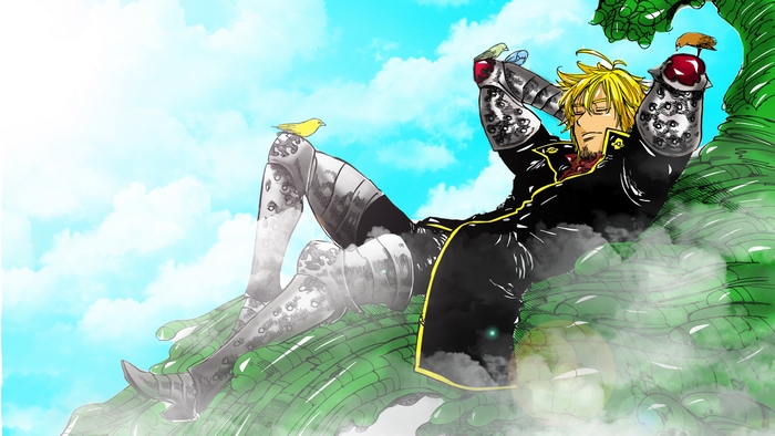 Estarossa from The Seven Deadly Sins resting on a green structure