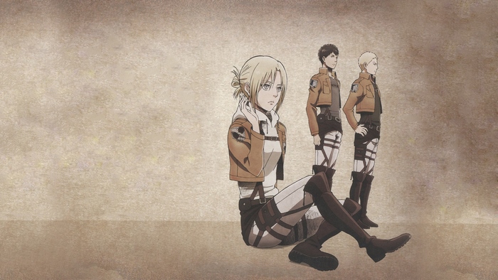 Annie Leonhart, Bertholdt Hoover, and Reiner Braun from Attack on Titan