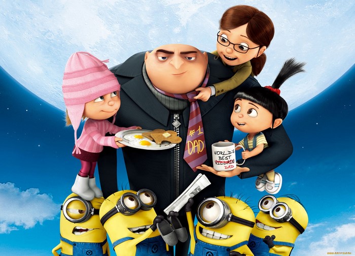 Gru and his daughters with Minions from Despicable Me
