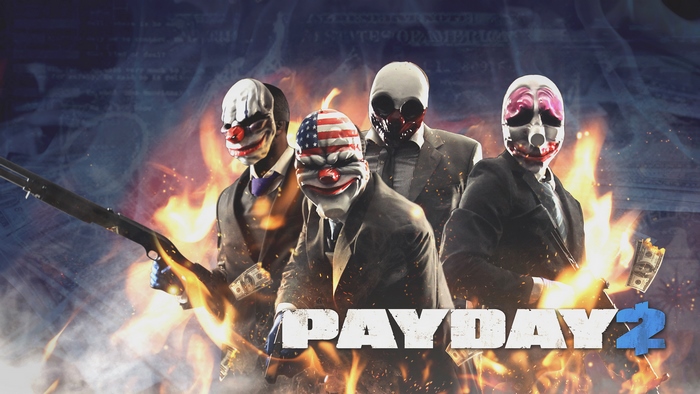 Payday 2 characters with masks and guns