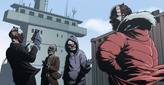 Dallas from Payday and crew on a ship