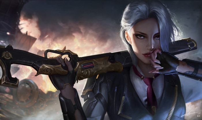 Ashe from Overwatch holding a rifle